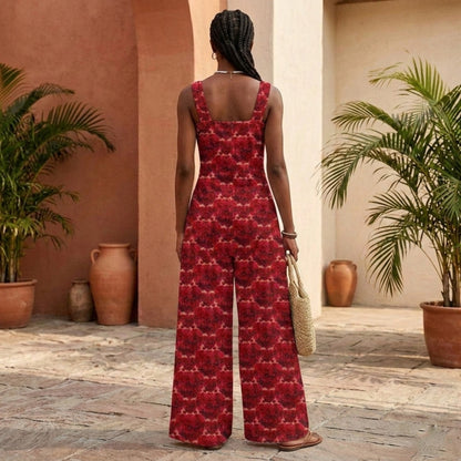 Floral Embosses: Roses 02-01 Designer Sleeveless Wide Leg Jumpsuit
