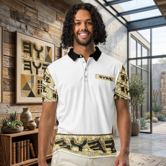 Yahuah Logo 03 - White Men’s Designer Slim Fit Polo Shirt