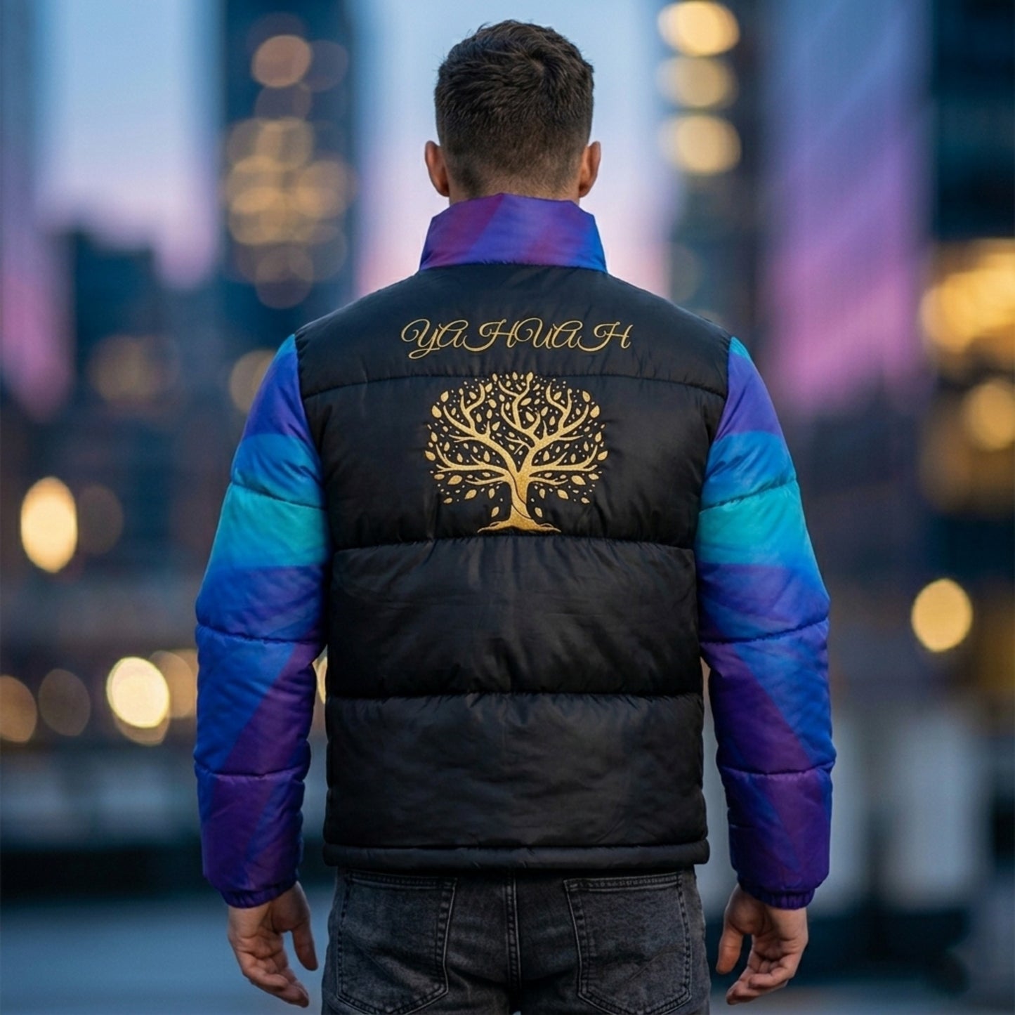 Yahuah: Tree of Life (01-02) - Royal Raiment | Men's Stand Collar Puffer Jacket