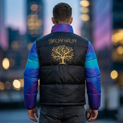 Yahuah: Tree of Life (01-02) - Royal Raiment | Men's Stand Collar Puffer Jacket