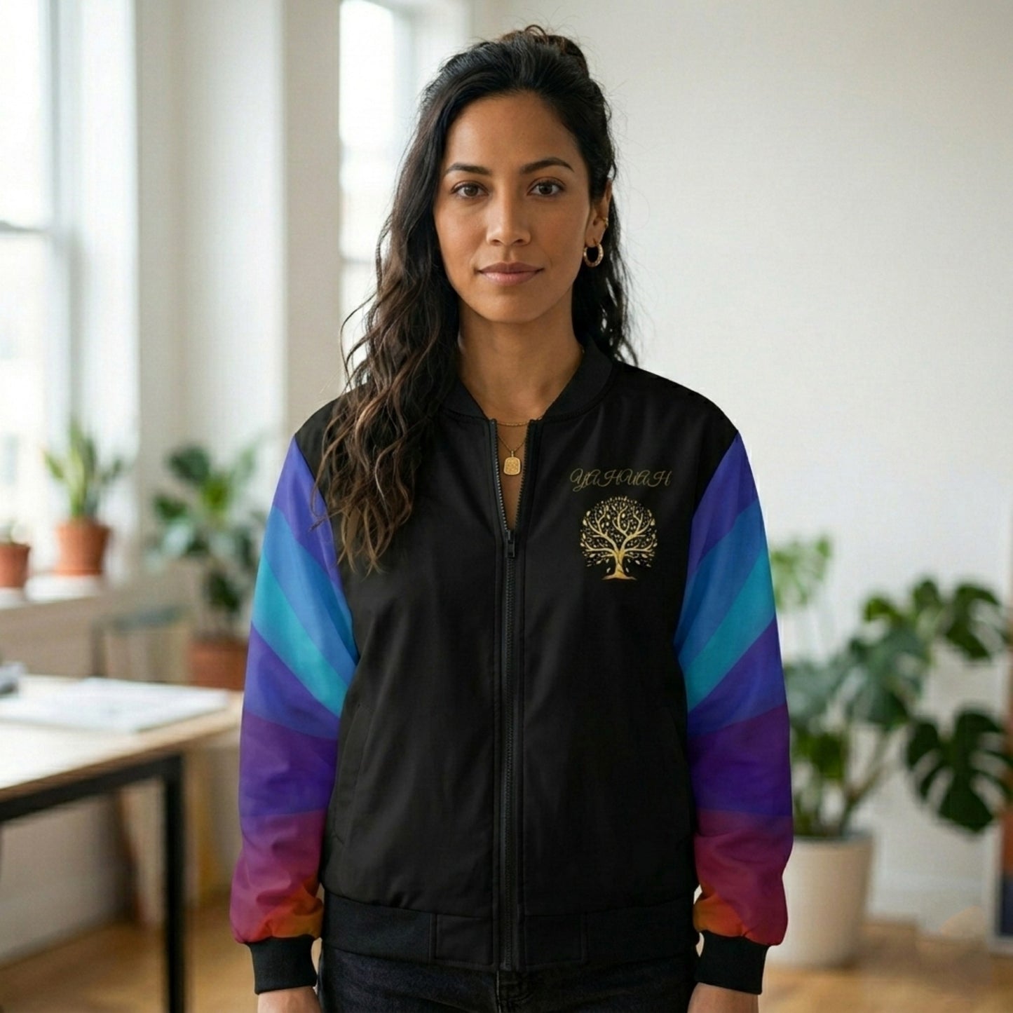 Yahuah: Tree of Life (01-02) - Royal Raiment | Women's Softshell Bomber Jacket with Satin Lining