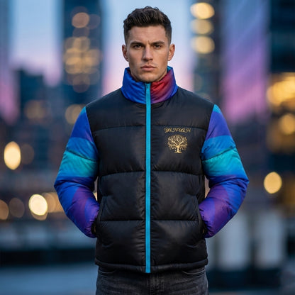 Yahuah: Tree of Life (01-02) - Royal Raiment | Men's Stand Collar Puffer Jacket