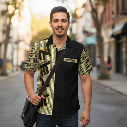 Yahuah Logo 03 - Black Designer Unisex Camp Collar Shirt