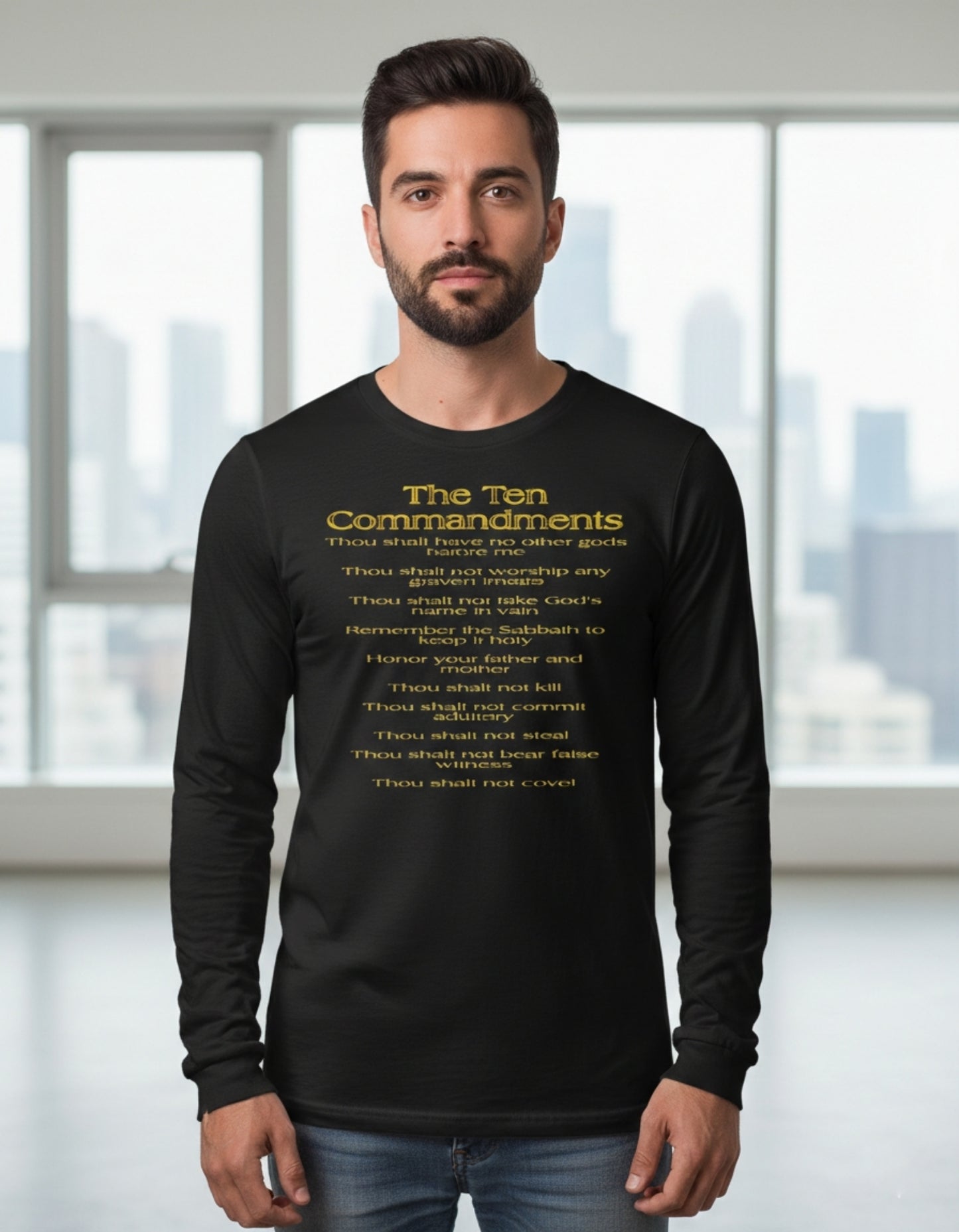 Ten Commandments 01 Designer Comfort Colors Men's Garment-dyed Long Sleeve T-shirt (4 colors)