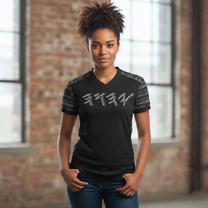 Yahuah Logo 01-02 Ladies Designer V-neck Jersey T-shirt