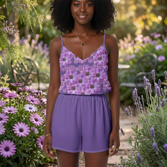 TRP Floral Print 07: African Daisies 01 Designer Cami Top and Shorts Pajama Set