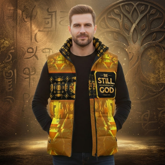 Hebrew World 01-03 Sacred Stillness Psalm 46:10 Stand Collar Puffer Vest