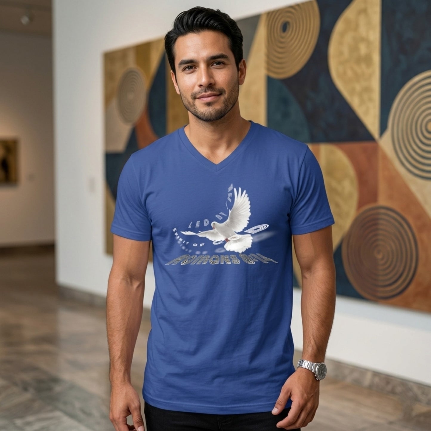 Led by the Spirit of God 01 Designer Bella + Canvas Men's V-neck Jersey T-shirt (6 colors)