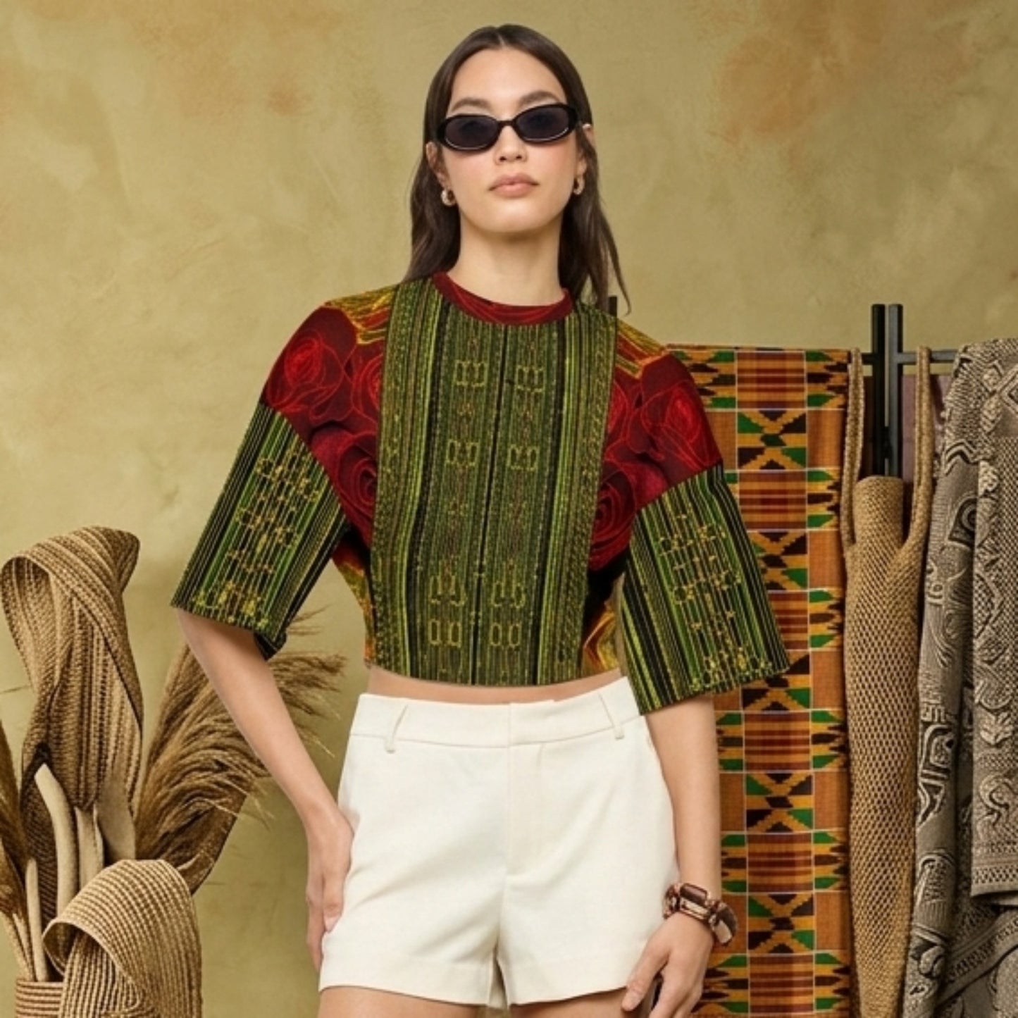 Geo Graphic (02): Digital Flora | Half Sleeve Crop Top