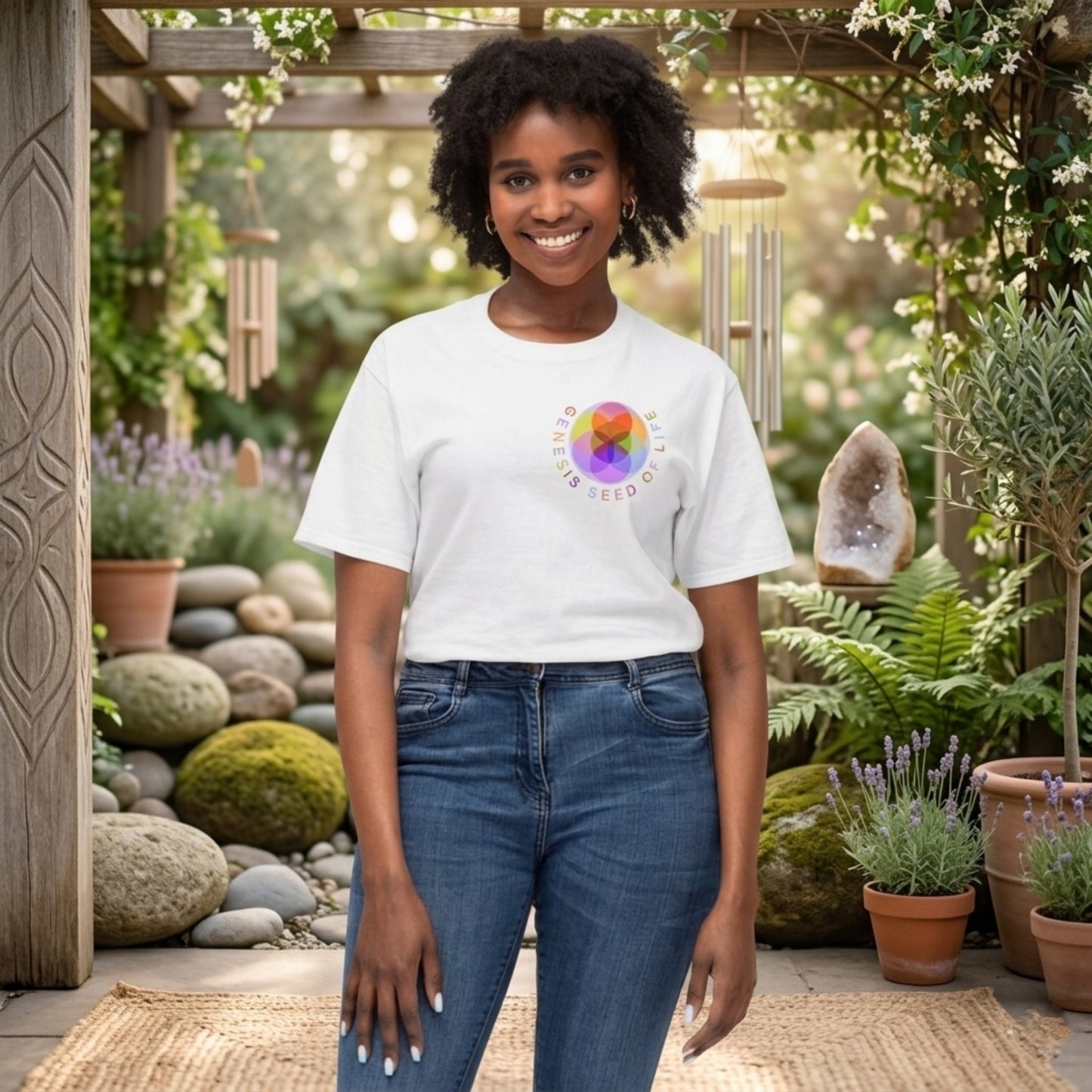 Sacred Geometry: Genesis Seed of Life 01-01 Designer Fruit of the Loom Unisex HD Cotton T-shirt