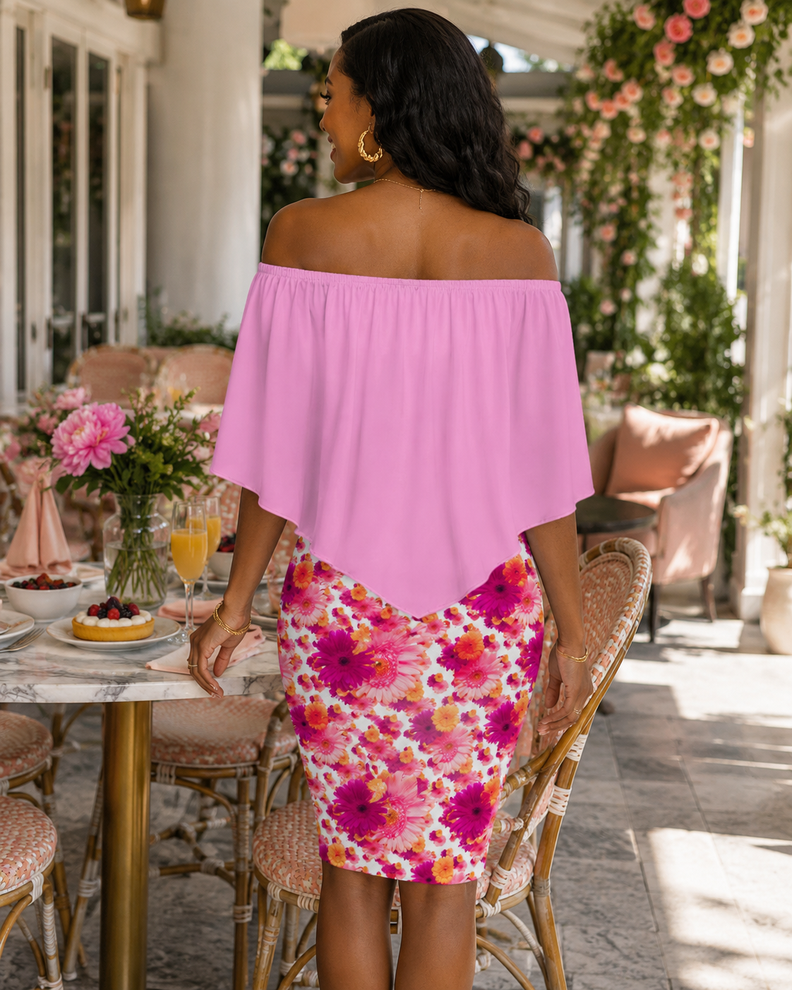 TRP Floral Print 06: Gerbera Daisies 01-01 Off Shoulder Wrap Mini Dress | Summer Brunch Style