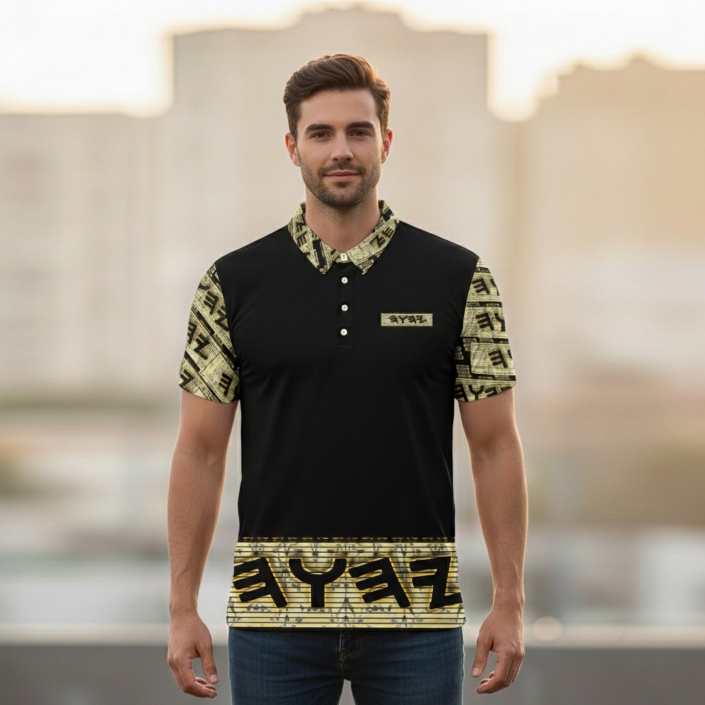 Yahuah Logo 03 - Black Men’s Designer Slim Fit Polo Shirt