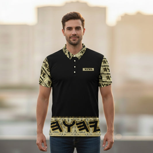 Yahuah Logo 03 - Black Men’s Designer Slim Fit Polo Shirt