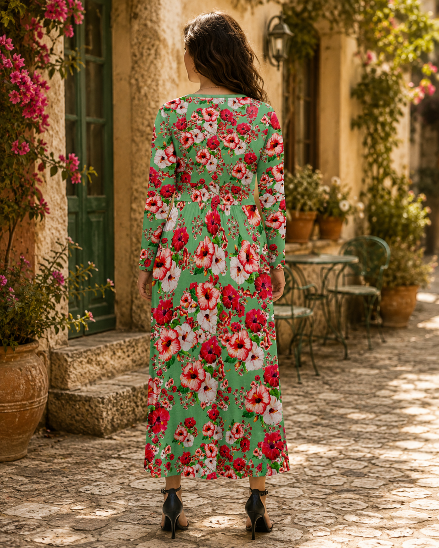 TRP Floral Prints (03): Hibiscus Flowers (01-02) "Deshe Abundance" | Long Sleeve Maxi Dress