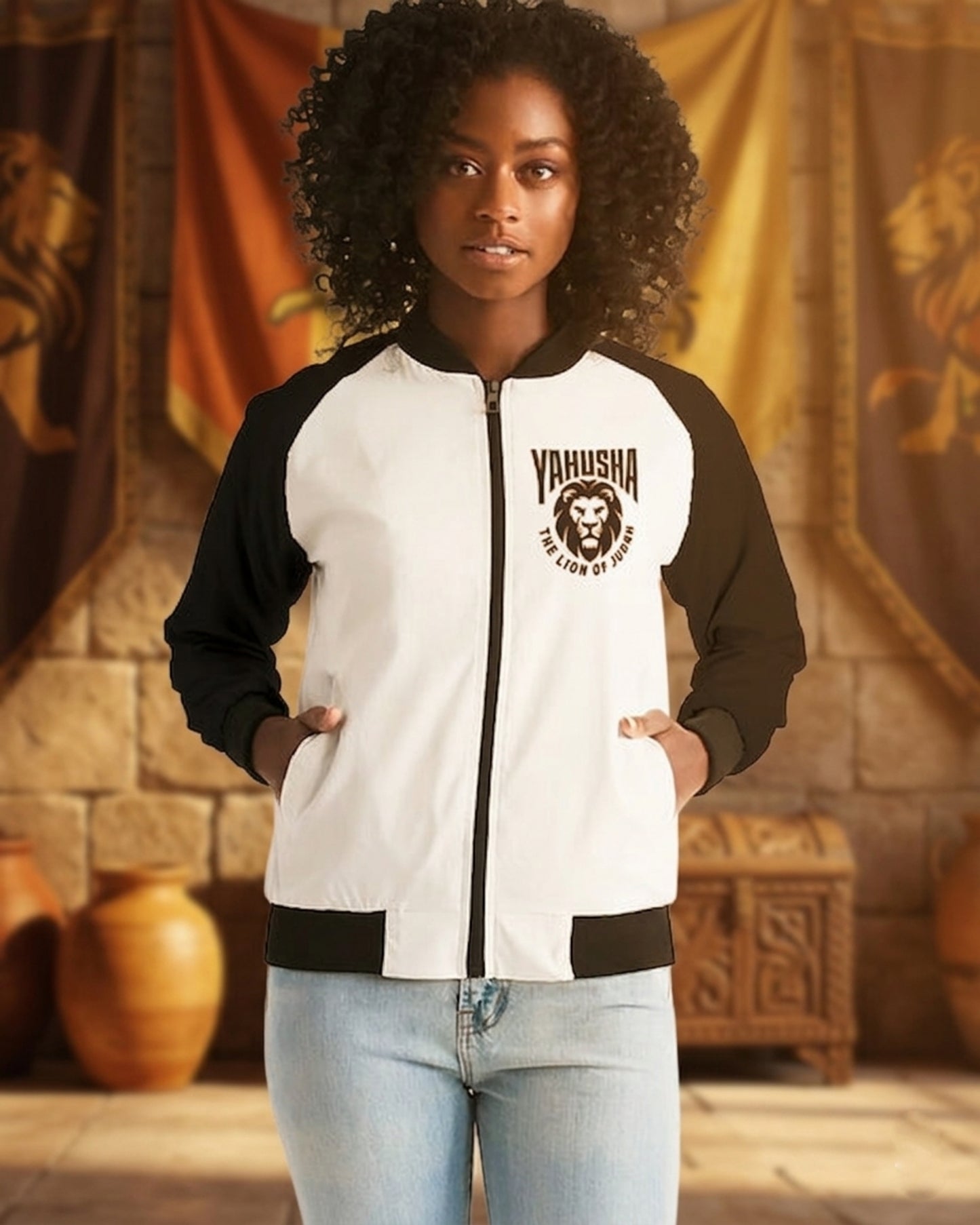 Yahusha: The Lion of Judah (02) | Women's Bomber Jacket