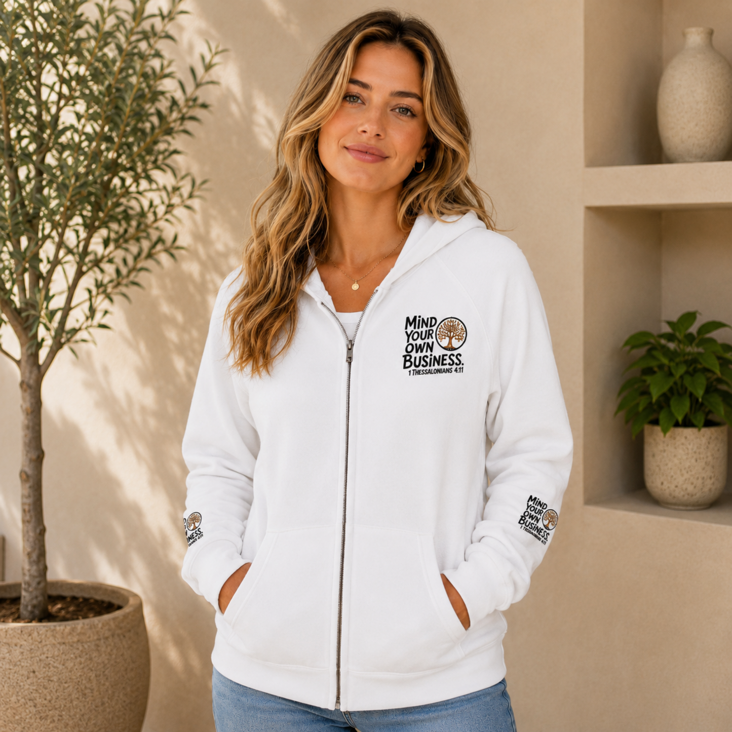 "Mind Your Own Business" (01-02) | Unisex Heavyweight Fleece Raglan Zip Hoodie | 2 colors