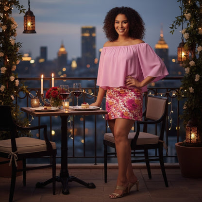 TRP Floral Print 06: Gerbera Daisies 01-01 Off Shoulder Wrap Mini Dress | Date Night Style