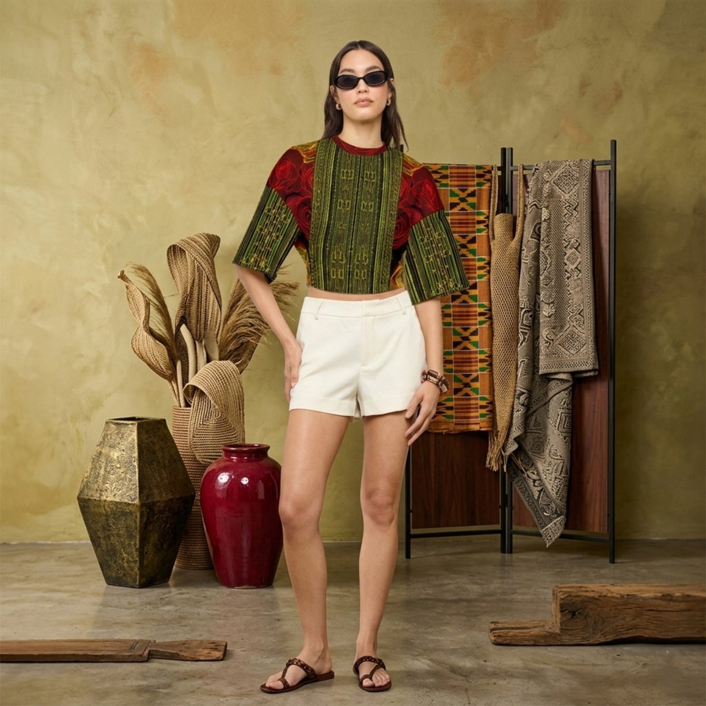 Geo Graphic (02): Digital Flora | Half Sleeve Crop Top