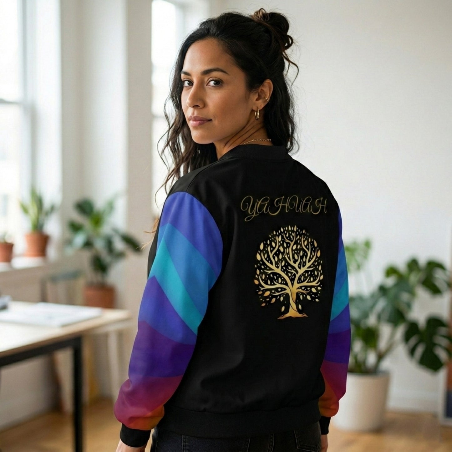 Yahuah: Tree of Life (01-02) - Royal Raiment | Women's Softshell Bomber Jacket with Satin Lining