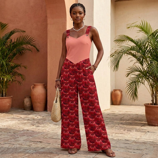 Floral Embosses: Roses 02-01 Designer Sleeveless Wide Leg Jumpsuit