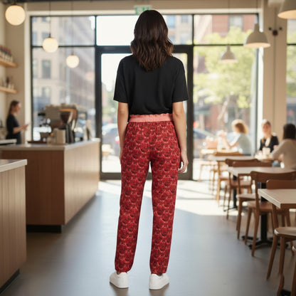 Floral Embosses: Roses 02-01 Faux Silk Open-Bottom Lounge Joggers