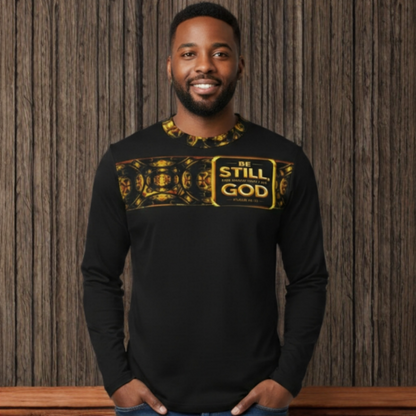 Hebrew World 01-03 Sacred Stillness Psalm 46:10 Men's Long Sleeve Cotton T-shirt