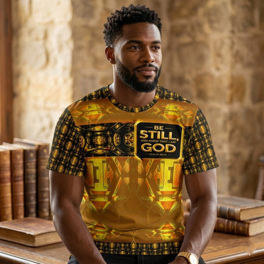 Hebrew World 01-03 Sacred Stillness Psalm 46:10 Men's T-shirt
