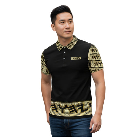 Yahuah Logo 03 - Black Men’s Designer Slim Fit Polo Shirt