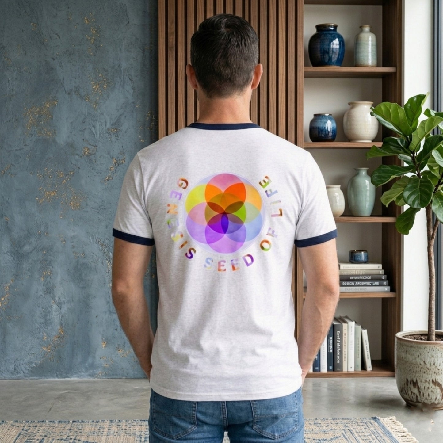 Sacred Geometry: Genesis Seed of Life 01-01 Designer Port & Co. Men's Ringer T-shirt (3 colors)