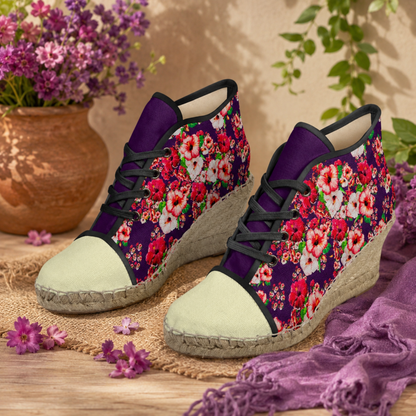 TRP Floral Prints (03): Hibiscus Flowers (01-01) "Argaman Vines" | Espadrille Wedge Sneakers