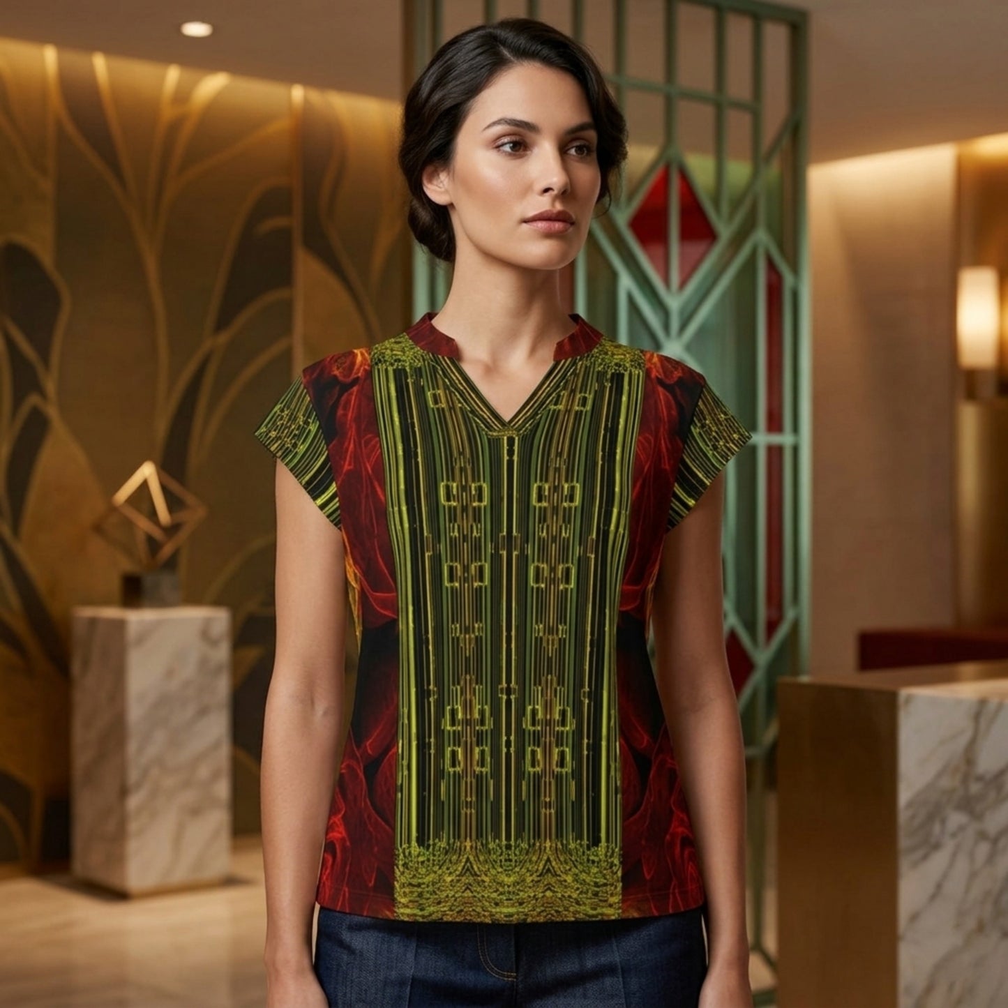 Geo Graphic (02): Digital Flora | V-neck Cap Sleeve Tee