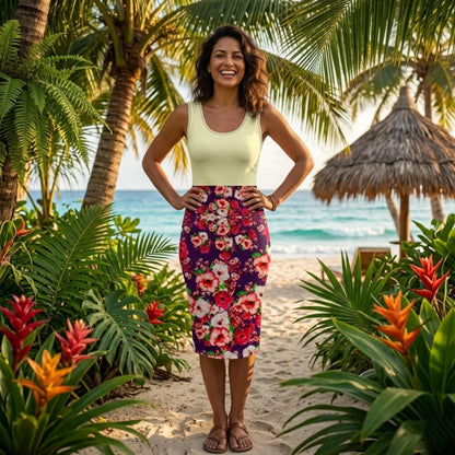 TRP Floral Print 03: Hibiscus Flowers 01-01 Tropical Bloom Sheath Dress