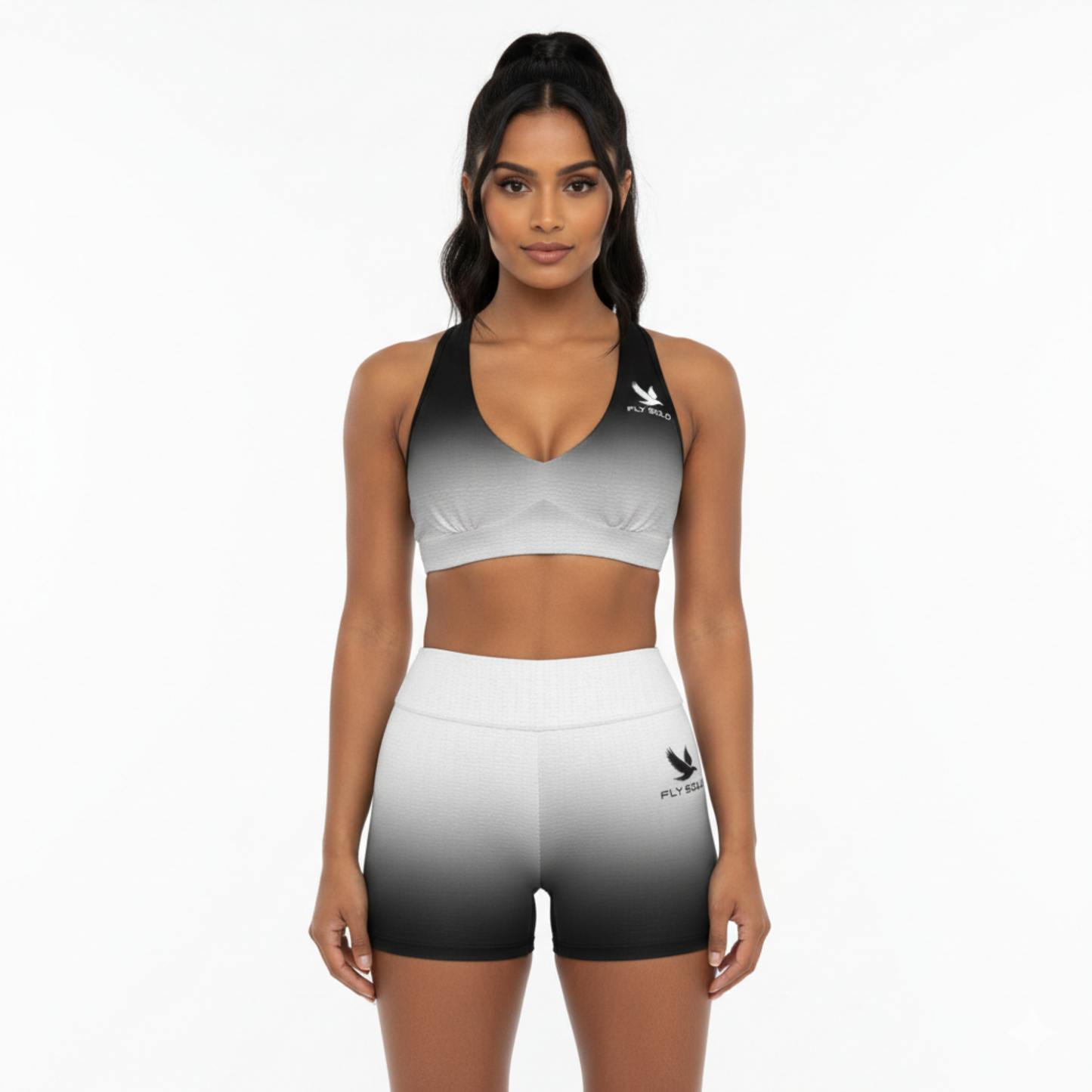 Outspoken Designs 03-03 "Fly Solo Night/Day" Sports Bra and Legging Shorts Set