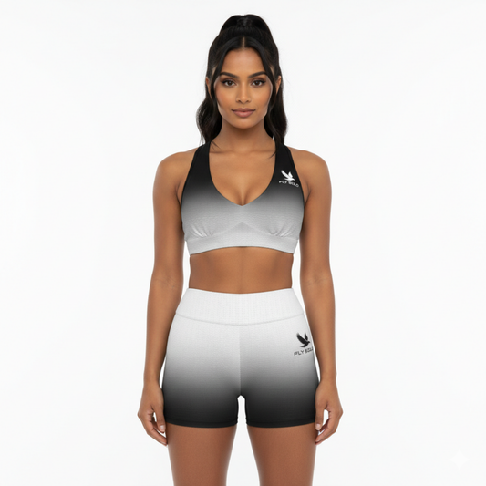 Outspoken Designs 03-03 "Fly Solo Night/Day" Sports Bra and Legging Shorts Set