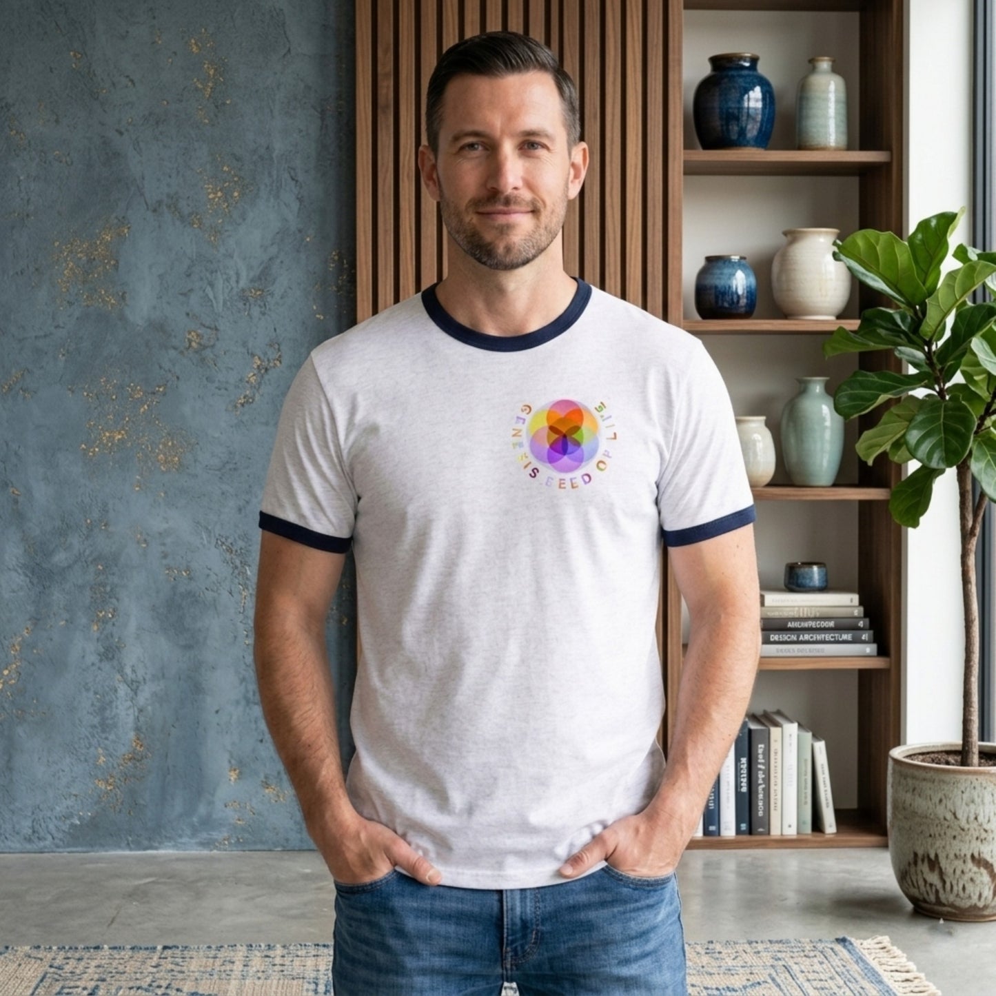 Sacred Geometry: Genesis Seed of Life 01-01 Designer Port & Co. Men's Ringer T-shirt (3 colors)