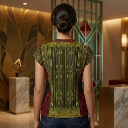 Geo Graphic (02): Digital Flora | V-neck Cap Sleeve Tee