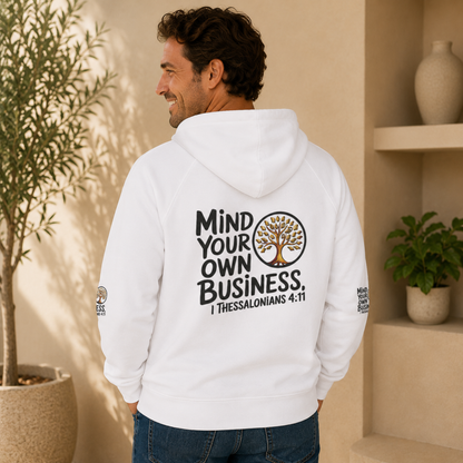 "Mind Your Own Business" (01-02) | Unisex Heavyweight Fleece Raglan Zip Hoodie | 2 colors