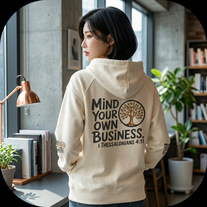 "Mind Your Own Business" (01-02) | Unisex Heavyweight Fleece Raglan Zip Hoodie | 2 colors