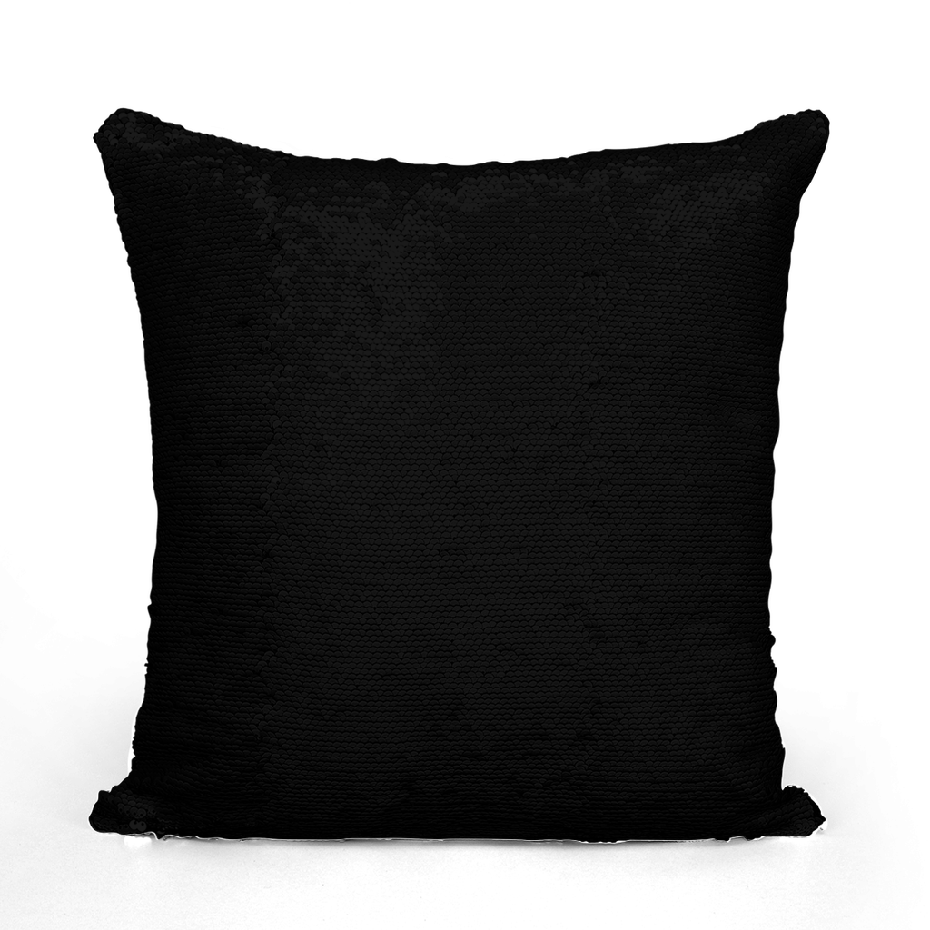 The plain black reversible side of the Yahuah Master of Hosts sequin cushion cover shown against a black background.