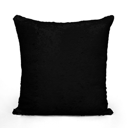 The plain black reversible side of the Yahuah Master of Hosts sequin cushion cover shown against a black background.