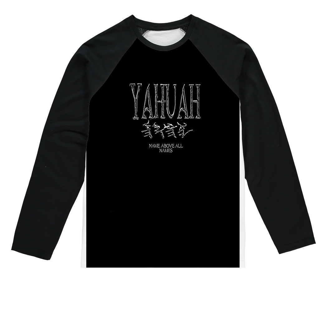 Yahuah-Name Above All Names 01-01 Camiseta unisex de manga larga raglán con sublimación de diseñador 