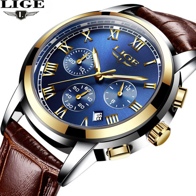 LIGE Quartz 30m Waterproof Multifunction Luminous Male Business Watch (7 colors)