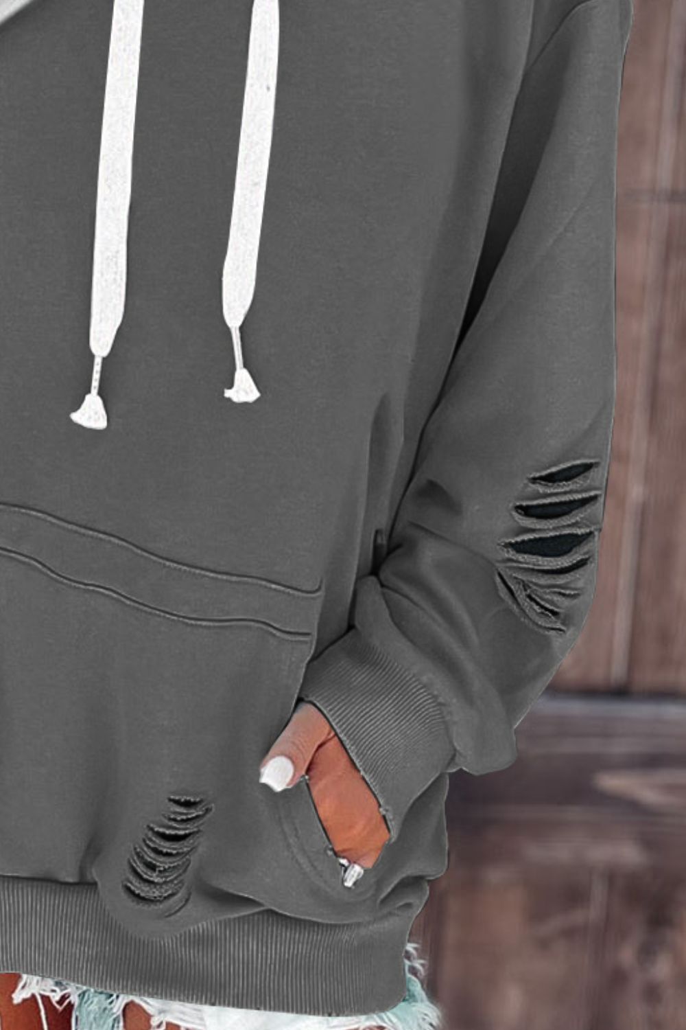 Cutout Drop Shoulder Pullover Hoodie (4 colors)