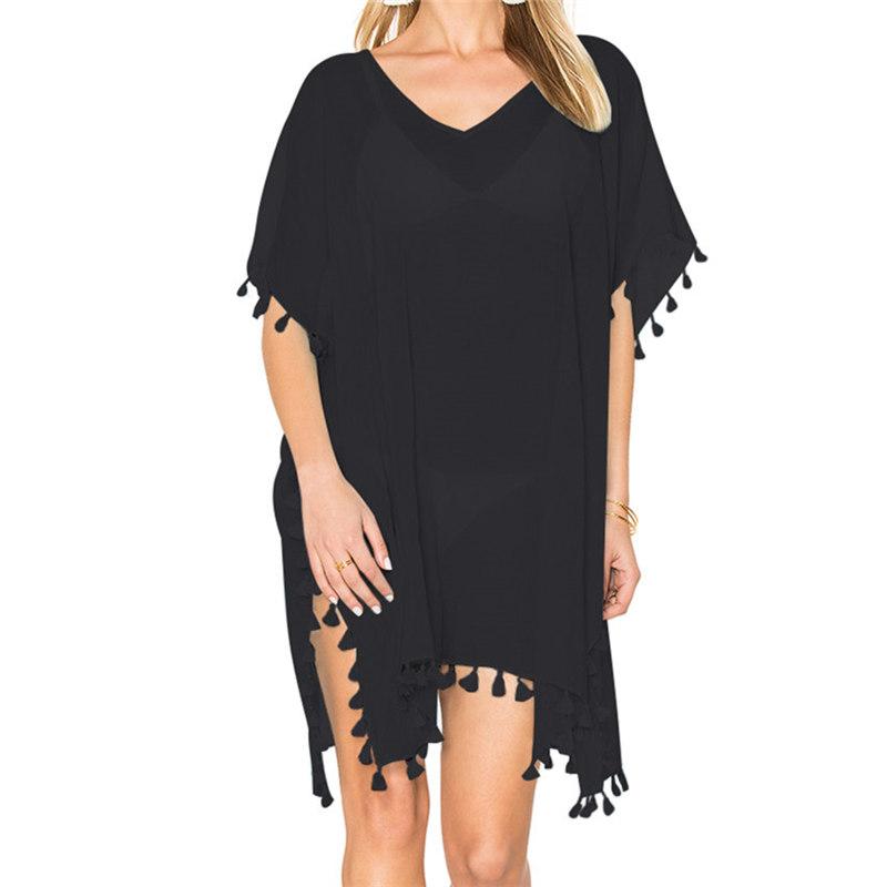 Chiffon Bikini Tunic Swimsuit Cover Up (White/Black)