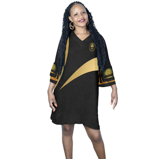 Yahuah-Tree of Life 03-01 Designer V-neck Half Sleeve Mini Dress