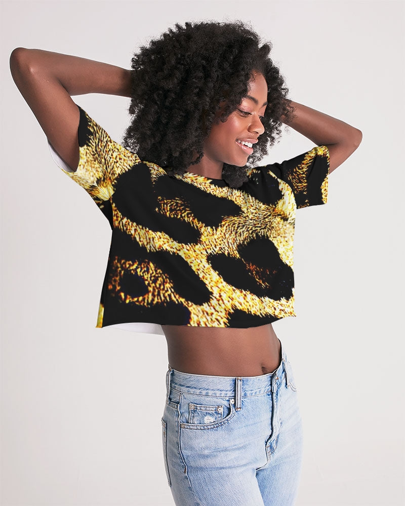 TRP Leopard Print 01 Designer Cropped Drop Shoulder Raw Hem Lounge T-shirt