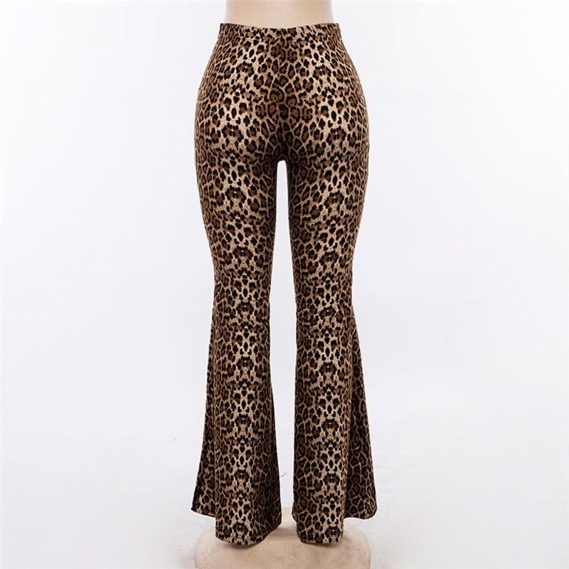 Leopard Print High Waist Flare Pants