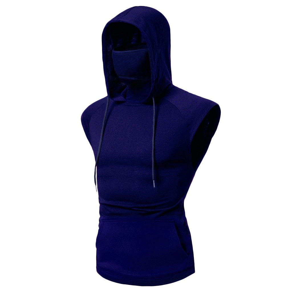 Spliced Sleeveless Masked Male Pullover Hoodie (4 colors)