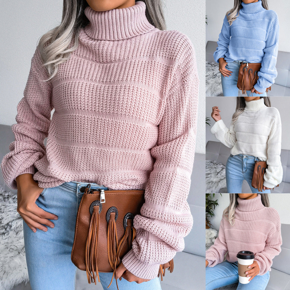 Hollow Bottoming Knitted Turtleneck Lady Sweater