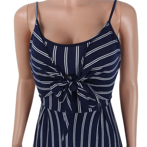Blue Bodycon Backless Striped Jumpsuit